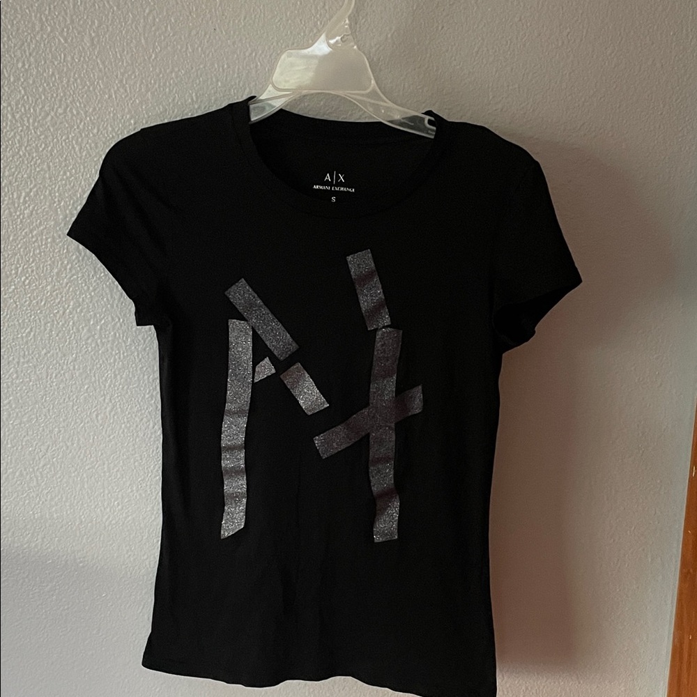 Armani Exchange Black Tee with Silver Graphic